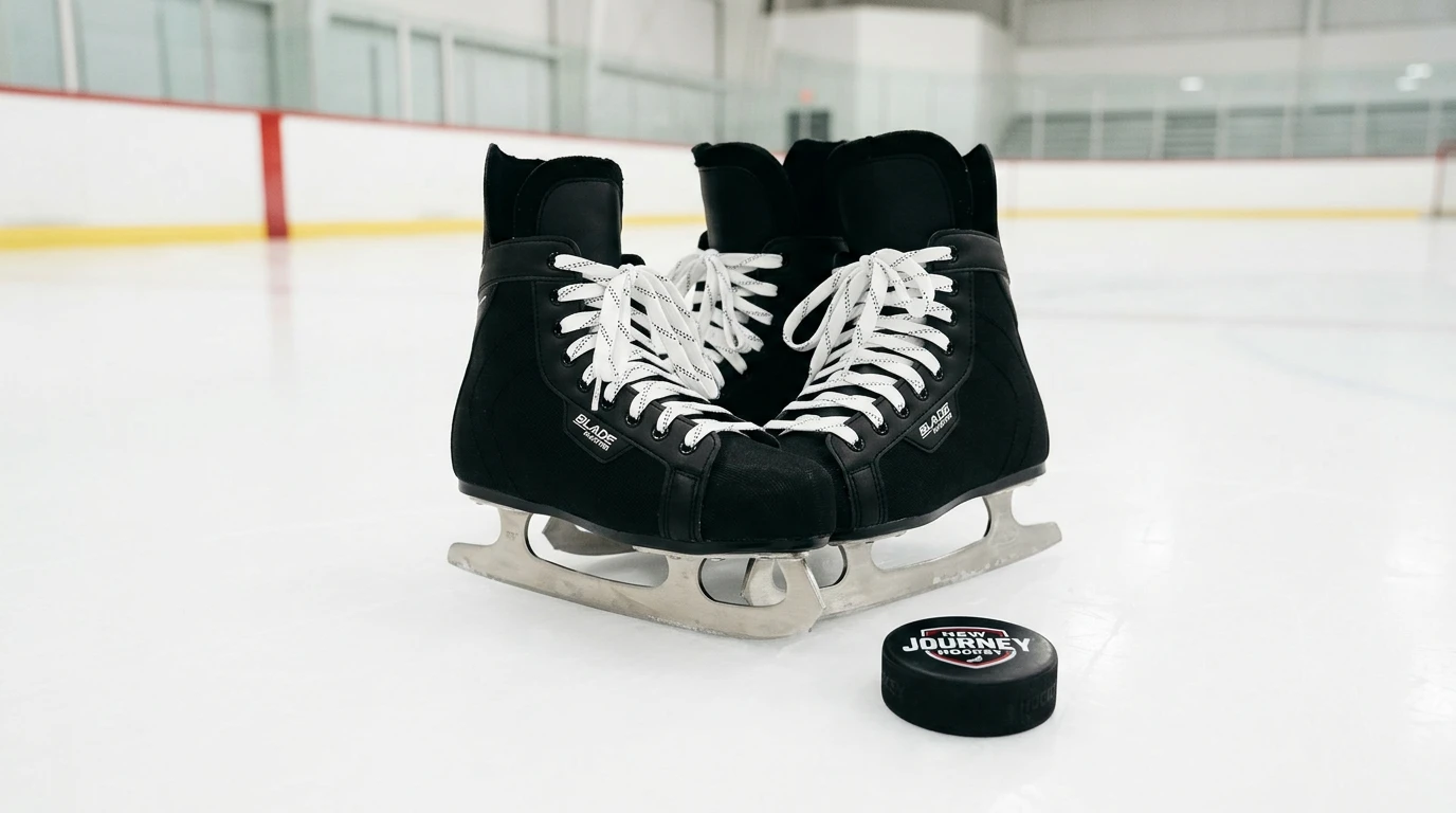 Ny ishockey puck og nybegynder skøjter på ren is symboliserer start på betting rejse
