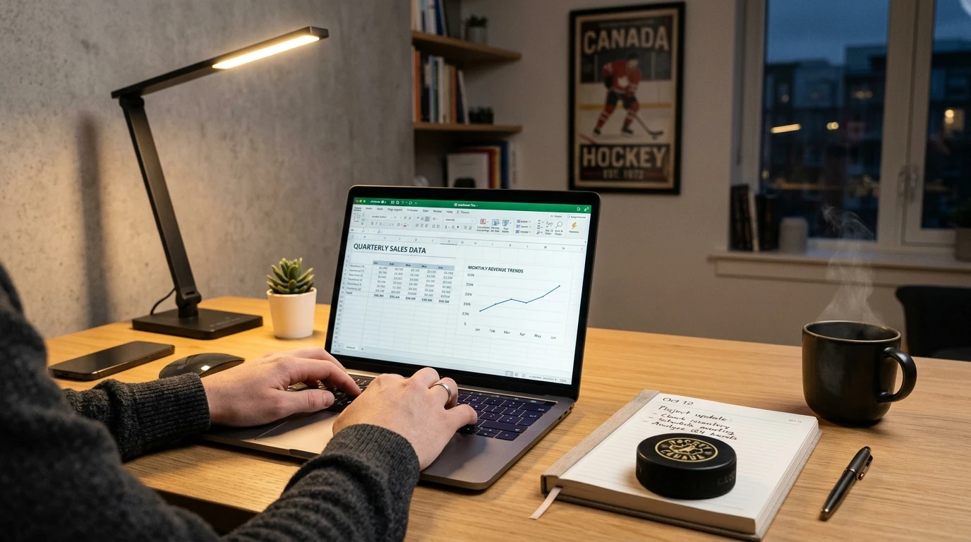Betting strategi - person analyserer ishockey statistik på computer