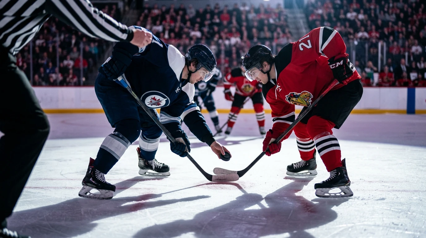 To ishockeyhold der står klar til faceoff på isen symboliserer moneyline væddemål