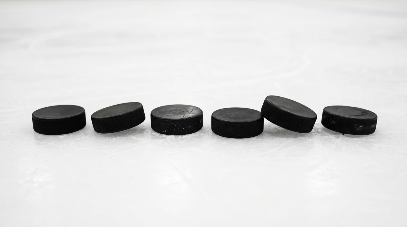 Flere ishockey pucks i række der symboliserer sammenligning af betting muligheder