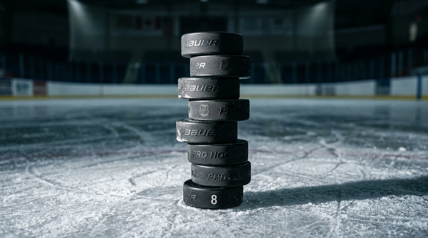 Flere ishockey pucks stablet der symboliserer kombinerede væddemål