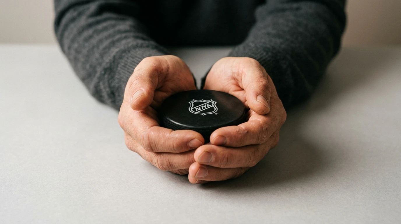 Beskyttende hænder over ishockey puck symboliserer ansvarligt spil