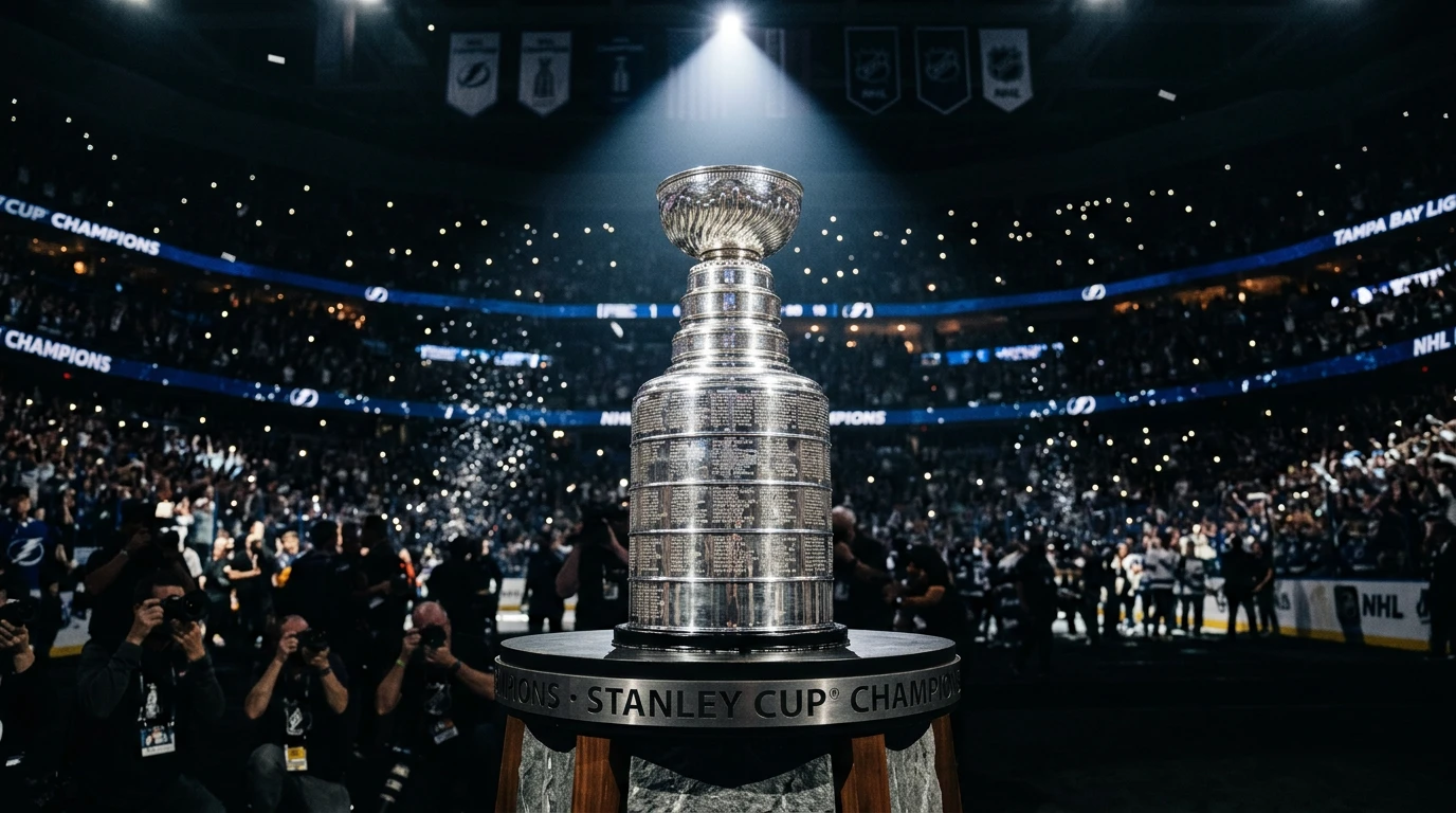 Stanley Cup trofæet i spotlight symboliserer NHL mesterskab betting